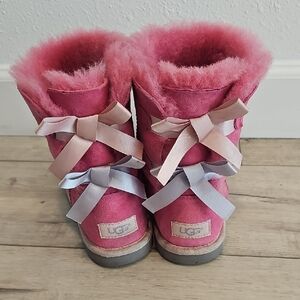 UGG Fuchsia Shearling Boots with Pastel Bows